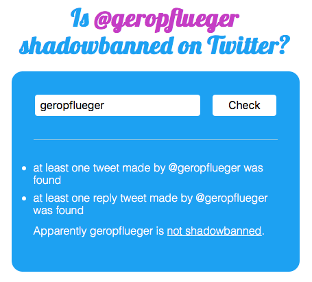 Dieser Shadowban-Tester zeigt, ob ein Twitter-Account gebannt oder sichtbar ist